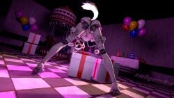16:9 3d_(artwork) 4k absurd_res animatronic anthro anus bent_over box breasts canid canine checkered checkered_floor clothing container digital_media_(artwork) dutch_angle female five_nights_at_freddy's five_nights_at_freddy's_2 footwear fox gift_box hair hands_on_legs hands_on_thighs head_bow hi_res high_heels inside looking_at_viewer machine mammal mangle_(fnaf) medium_breasts nipples nude nude_anthro nude_female photo_shoot pink_nipples pussy robot robot_anthro scottgames shoes solo source_filmmaker_(artwork) tail tongue tongue_out upside-down vulva watermark white_body white_hair widescreen yellow_eyes zelyonka