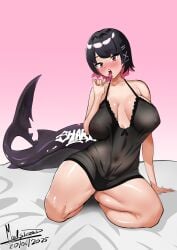 1girls ellen_joe large_breasts lingerie madsdross nightgown see-through see-through_clothing shark_girl shark_humanoid shark_tail shark_teeth zenless_zone_zero