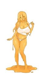 big_breasts big_thighs breasts cheese eyes female girl slime slime_girl yellow yellow_hair