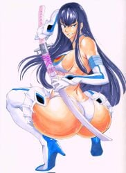 kiryuuin_satsuki looking_back smiling squatting underwear