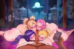 ass ass_up barefoot blonde_hair blush breast_press cloud controller dark-skinned_male fellatio fish_tank forehead_protector full_moon half-closed_eyes hyuuga_hinata indoors kunai large_breasts large_penis long_hair looking_at_viewer medium_hair naruto_(series) nibba night_sky on_bed on_stomach pink_hair ponytail purple_hair sakura_haruno sweat tape temari thigh_strap tongue_out vibrator vibrator_in_thighhighs wide_hips window yamanaka_ino