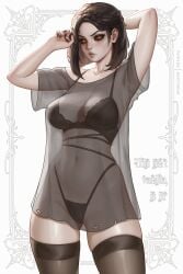 1girls black_bra black_panties black_underwear bootybear bra panties see-through_shirt serana skyrim solo underwear vampire vampire_girl
