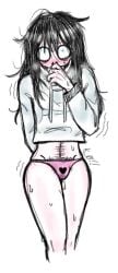 1boy black_hair blue_eyes blush blushed_face body_hair bush clothed clothing creepy_smile creepypasta crop_top cropped_hoodie cropped_jacket cum_in_panties curvy curvy_figure curvy_hips embarrassed embarrassed_expression femboy femboy_jeff_the_killer frizzy_hair glasgow_smile happy_trail heart_on_panties jeff_the_killer kill3r_0rgy long_hair male pale-skinned_femboy pale-skinned_male pale_skin panties panting pink_panties scars_on_arm scars_on_hand shy shy_expression shy_pose skin_tight skinny smile smiling sweat sweatdrop sweating thick_thighs trans trans_man transgender transgender_male tremble_lines trembling underwear wet_panties