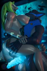 2:3 2_penises absurd_res anthro balls breast_play breast_suck breasts capcom carrying_another carrying_partner carrying_position dauna_(reptilligator) diphallia diphallism duo fish flying_wyvern futanari genitals gesture glowing glowing_genitalia glowing_penis hand_gesture herm hi_res hybrid intersex intersex/male knot knotted_penis male marine markings monster_hunter multi_genitalia multi_penis nargacuga occult_symbol ok_sign penetration penis scarf sex shark sigil sucking symbol vahlyance vayhl'ayne_(vahlyance)