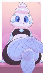 ai_generated femboy fishnets from_below_view low-angle_view male pixai pokemon pokemon_(species) shorts smile solo tagme vanillite