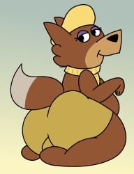 2025 anthro ass ass balls belly beret breasts bulge cringebird jellystone_(hbo_max) looking_at_viewer looking_back loopy_(loopy_de_loop) loopy_de_loop on_knees scarf tagme tail transfem underwear wolf