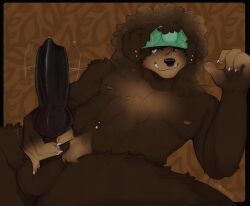 1boy absurd_res accessory afro animal_genitalia animal_penis anthro balls bandanna_on_forehead black_penis blue_eyes bodily_fluids brown_background brown_body brown_eyes brown_fur canid canine canine_genitalia canine_penis canis cerberussenn claws curly_hair domestic_dog ear_piercing fingerless_(marking) floppy_ears fur genital_fluids genitals hair headband heterochromia hi_res holding_sheath knot livestock_guardian_dog male male_only mammal molosser mountain_dog navel navel_piercing nipples orange_body orange_fur pastoral_dog pawpads penis piercing precum pubes shaking_penis sheath signature simple_background smile snaggle_tooth solo spread_legs spreading stocky tibetan_mountain_dog why yves_nicholas_(cerberussenn)