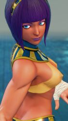 3d areolae athletic athletic_female bob_cut brown_body brown_skin busty egyptian egyptian_female female female_focus female_only hourglass_figure menat_(street_fighter) nipples nudity revealing_clothes see-through see-through_clothing sf_screenshot short_hair skimpy skimpy_clothes street_fighter street_fighter_v tagme wide_hips