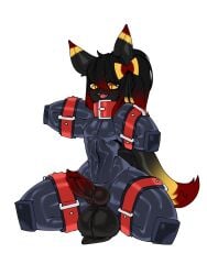 absurd_res animal_genitalia animal_penis anthro arms_tied ass balls belt big_balls big_penis bitchsuit black_body black_fur blush bondage bondage bondage_gear bound canid canine canine_genitalia canine_penis canis chicken-wing_tied clothed clothing collar cuff_(restraint) digital_media_(artwork) drone dronification eeveelution erection frogtied fur generation_2_pokemon genitals hair hi_res knot knotted_penis latex latex_clothing latex_skinsuit legs_tied looking_pleasured male mammal nintendo open_mouth penile penis petplay pokemon pokemon_(species) restraints roleplay rubber_clothing sex simple_background skinsuit smile solo submissive tail takanuri tight_clothing tongue umbreon