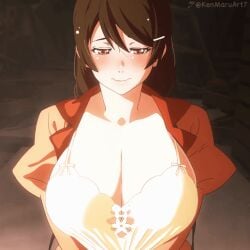 1girls 2d 2d_animation animated big_breasts blush breasts brown_hair busty cleavage edit edited female female_focus female_only hanekawa_tsubasa kenmaruart7 kizumonogatari large_breasts monogatari_(series) nude nude_female nude_filter nudity official_art stitched third_party_edit