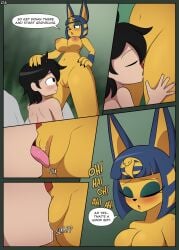 2025 animal_crossing ankha_(animal_crossing) anthro areola big_breasts biped black_hair blue_body blue_fur blue_hair blurred_background blush breasts claws closed_eyes colored comic cunnilingus deep_cunnilingus demanding dialogue domestic_cat duo english_text eyebrows felid feline felis female finger_claws fingers fur good_boy hair hand_on_head hi_res human human_on_anthro humanoid_hands humanoid_vulva interspecies kneeling_oral_position looking_at_another looking_down looking_pleasured low-angle_view luckster1234 male male/female mammal medium_hair nintendo nipples nude nude_anthro nude_female nude_human nude_male oral orange_areola orange_nipples outside_sex page_number penetration praise raised_inner_eyebrows saliva_on_pussy sex smile sound_effects speech_bubble talking_to_another text tongue tongue_out tongue_penetration under_boob vaginal_penetration villager_(animal_crossing) yellow_body yellow_fur