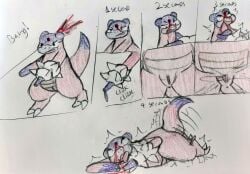 anthro arm_cannon blood bodily_fluids comic convulsions death delayed_death delayed_reaction ejaculation female female_death generation_1_pokemon genital_fluids gore hi_res nintendo pokemon pokemon_(species) pussy pussy_ejaculation shot_in_head slowbro solo sylveon69 traditional_media_(artwork) vaginal_fluids vaginal_squirting vulva weapon