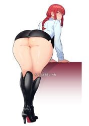 1girls ass ass_focus bent_over big_ass big_butt blush blush_lines blushing boots bottom_heavy braided_hair braided_ponytail bubble_butt caked_up celebelian chainsaw_man cheesecake dat_ass dumptruck_ass fat_ass female female_focus female_only heel_boots heels high_heels huge_ass leather leather_boots leather_clothing light-skinned_female light_skin looking_at_viewer looking_back makima_(chainsaw_man) miniskirt mole_on_thigh office_clothing paag pawg ponytail posing_for_the_viewer rear_view red_hair round_ass sexy sexy_pose simple_background solo solo_female solo_focus thick_ass thick_thighs thunder_thighs tight_clothing voluptuous voluptuous_female white_background wide_hips yellow_eyes