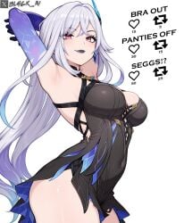 ai_generated bl4ck_ai black_dress genshin_impact like_and_retweet retweet_challenge retweet_icon skirk_(genshin_impact) suggestive white_hair