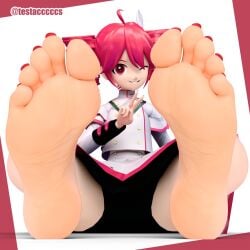 barefoot big_feet clothed_female feet feet_together female female_focus female_only foot_fetish foot_focus kasane_teto looking_at_viewer red_eyes soles soles_female soles_fetish vocaloid white_skin winking_at_viewer