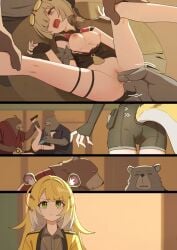 2girls anal_sex animal_ears anus areolae ass bear blonde_hair breasts china_dress double_penetration dress eyewear_on_head female female_focus fingering fingering_ass fingering_pussy furry hi_res highres ju_fufu light-skinned_female light_skin male mihoyo multiple_boys multiple_views nipples pussy ripped_clothing ripped_clothing sex shaved_pussy spread_legs spreading sunglasses sunglasses_on_head sweety_(zenless_zone_zero) thiren uncensored vaginal_penetration yamomo yamomono zenless_zone_zero