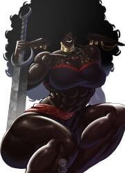 1girls abs alternate_version athletic athletic_female big_breasts big_breasts breasts breasts clothed clothed_female curly_hair dark-skinned_female dark_skin female female_focus female_only giant giant_female giant_woman giantess happy happy_female kin_machina large_boobs large_breasts mini_giantess muscular muscular_female smile smiling solo solo_female solo_focus sword toned toned_female
