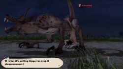 anal_knotting debuff final_fantasy_xiv gpose(ffxiv) hanging_from_penis male male/male monster monster_rape raped text viera