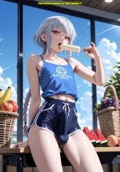 1boy acecream ai_generated balls bulge femboy hips meybekity nipples otoko_no_ko penis shorts trap yaoi