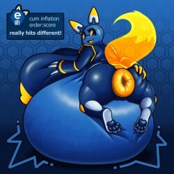 1:1 2025 4_toes anthro anus areola ass belly big_anus big_belly big_breasts big_butt big_nipples biped blue_background blue_body blue_eyes breasts butt_grab digital_drawing_(artwork) digital_media_(artwork) dipstick_ears domestic_cat e621 ear_markings english_text esix eyelashes feet felid feline felis female glistening glistening_body glistening_butt hand_on_breast hand_on_butt hi_res huge_anus huge_belly huge_breasts hyper hyper_anus hyper_belly hyper_breasts inflation looking_at_viewer looking_back lying machine mammal mascot multicolored_body multicolored_ears nipples nsfw-tofu nude nude_female on_front open_mouth open_smile pawpads paws puffy_anus rear_view robot simple_background smile solo tail text three-quarter_view toes translucent yellow_sclera yellow_tail