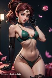 1girls ai_generated artist_name asymmetrical_gloves bikini bishoujo_senshi_sailor_moon black_gloves black_thighhighs breasts brown_hair choker circlet earrings elbow_gloves flower freckles gloves green_eyes hi_res jewelry lips long_hair looking_at_viewer makoto_kino medium_breasts mole navel patreon_username petals ponytail progenarts rose sailor_jupiter single_elbow_glove solo stomach swimsuit thighhighs underwear