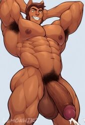 1boy bara big_breasts breasts clawd_wolf cum ejaculation gay heavy_blush male monster_high sperm werewolf yaoi