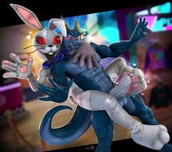 2025 3_toes 3d_(artwork) 5_fingers abs anthro artist_logo artist_name athletic balls black_bars black_fingernails black_nails black_nose blank_stare blender_(artwork) blue_balls blue_body blue_ribbon blurred_background blush bow_ribbon buckteeth carrying_another clothing colored_nails costume curled_tail digital_media_(artwork) duo erection eyelashes fabric feet female fingernails fingers five_nights_at_freddy's five_nights_at_freddy's:_security_breach foot_fetish foot_on_penis foot_play forced fursuit genitals glans grey_body hand_on_pecs heart_symbol hi_res horn lagomorph leporid lizard lizard_(petruz) logo long_ears long_tail looking_at_another looking_at_partner male male/female mammal nails neck_bow nude nude_anthro nude_male open_mouth outline ovis_wooloo paint.net_(artwork) pawpads paws penis piggyback pink_inner_ear pink_pawpads public public_sex rabbit red_sclera reptile scalie scottgames seam_(sewing) sex sharp_fingernails sharp_nails sharp_teeth snout sparkles steel_wool_studios stitch_(sewing) surprised_expression tail teeth text toes vanny_(fnaf) waving_hand whiskers white_body white_penis yellow_eyes