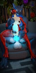 1:2 absurd_res anal anal_sex animal_genitalia anthro balls bite_mark blender_(artwork) blender_cycles bodily_fluids breast_grab breasts capcom cum cum_drip cum_inside digital_media_(artwork) double_penetration dragon dripping duo flying_wyvern furniture futanari genital_fluids genital_slit genitals glowing glowing_eyes glowing_genitalia glowing_mouth glowing_penis hand_on_breast herm hi_res hybrid inflation intersex intersex/male male monster_hunter mostly_nude mythological_creature mythological_scalie mythology nargacuga nipples orgasm penetration penis pussy sami_demarco scalie scar scarf scarf_only sex size_difference sofa sofa_sex vaginal_penetration vahlyance vayhl'ayne_(vahlyance)