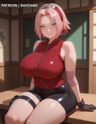 1female 1girls 2025 ai_generated big_breasts big_thighs breasts breasts crop_top curvy curvy_body curvy_female curvy_figure female female green_eyes headwear huge_breasts huge_thighs large_breasts large_thighs light-skinned_female light_skin naruto naruto_(series) naruto_shippuden patreon patreon_username pink_hair sakura_haruno short_hair shorts smile smiling solo solo_female solo_focus stable_diffusion thick_thighs thighs voluptuous voluptuous_female