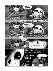 1boy 1girls aged_up bar bratty_(undertale) breasts_bigger_than_head catty_(undertale) chara comic_page flashback food grillby's human human_female if_happy ketchup ketchup_bottle nervous repost sans sfw short_hair short_hair_female short_male skeleton undertale undertale_(series) voluptuous_female whitewo1f