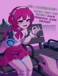 1girls android bench bioluminescence clothed clothing dialogue dorothy_haze english_text female fleshlight lewdnax naxken offering offering_to_viewer onahole penetrable_sex_toy pink_eyes pink_hair portal_fleshlight pussy_juice robot robot_girl robot_humanoid sales_pitch sex_toy skirt suggestive suggestive_gesture talking_to_viewer text toy va-11_hall-a wet_panties wet_pussy