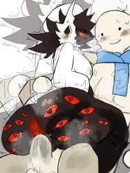 1boy 1boy1girl 1girls anus big_ass big_butt big_penis black_body female folly_(regretevator) heart-shaped_pupils heavy_breathing male male/female male_penetrating_female mask penis_in_pussy precum red_eyes regretevator riding riding_penis roblox_game scarf sex tremble_lines tremble_spikes trembling vaginal_penetration vaginal_sex wallter_(regretevator)