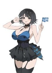 black_hair choker cleavage corset eyeliner flag flag_(object) frilled_skirt goth goth_girl imskirby mascara necklace peace_sign quebec shouz140 thigh_strap wristband