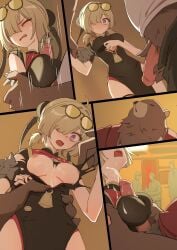 1girls areolae bear blonde_hair breasts china_dress cum cum_drip cum_on_breasts cumshot dress ejaculation eyewear_on_head female female_focus furry hi_res highres light-skinned_female light_skin male mihoyo multiple_boys multiple_views nipples open_mouth penis ripped_clothing ripped_clothing sunglasses sunglasses_on_head sweety_(zenless_zone_zero) thiren titjob uncensored yamomo yamomono zenless_zone_zero