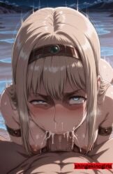 ai_generated anime attack_on_titan blonde_hair blowjob blue_eyes cum cum_in_mouth cum_inside deep_penetration deepthroat fellatio oral oral_penetration oral_sex shingeki_no_kyojin shingekinogirls ymir_fritz