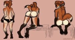 anthro anus canid canine clothed clothing female fox fur fur_growth growth hair hi_res humanoid mammal nude panties panties_down partially_clothed pawpads paws ponytail rear_view shapeshifter tail tail_growth underwear underwear_down werecanid werecanine werecreature werefox wereren