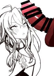 balls censor_bar clothed_female_nude_male dronya labyrinth_of_refrain looking_at_penis morotom0shinaba nippon_ichi_software penis red_penis testicles