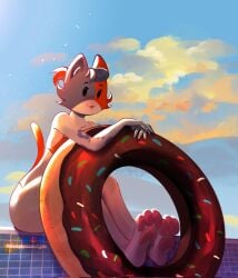 1girls 2d cat_ears cat_girl cat_humanoid cat_tail cate_meowdy_(fortnite) catgirl cloud clouds donut feline female floatie floaty fortnite mangopeanutjam summer