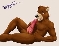 autofellatio bear big_penis brown_eyes dunstanmarshall fellatio fur furry furry_only male male_only masturbation oral penis pink_penis solo