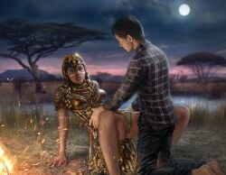 1boy 1boy1girl 1girls age_difference akosia_sabet amelodyj bast bast_(marvel) bast_(marvel_cinematic_universe) bast_(thor:_love_and_thunder) black_hair black_panther_(series) black_skin black_skinned_female brunette_hair campfire ceremonial_dress egyptian_mythology female female goddess gold_jewelry golden_armor golden_helmet hair_ornament helmet interracial interracial_couple interracial_sex jewelry light-skinned_male male male/female male_penetrating_female marvel marvel_cinematic_universe mcu moon night_sex older_female outdoor_nudity outdoor_sex outdoors outside outside_sex peter_parker savanna shirt spider-man spider-man:_no_way_home spider-man_(series) spider-man_(tom_holland) tattoo tattoo_on_face tattoos thor:_love_and_thunder tom_holland wakanda wakandan younger_male