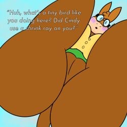 2023 anthro baba_looey blush bobbie_louie_(jellystone) cringebird dialogue female furry giantess glasses jellystone_(hbo_max) looking_at_viewer looking_down macro pov shirt skirt solo_focus tagme text