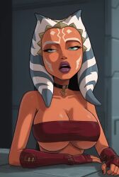 1girls ahsoka_tano ai_generated alien bare_shoulders big_breasts bimbo bimbo_lips bimbofication bounce bouncing_breasts breasts busty clone_wars colored_skin face_markings facial_tattoo female female_focus goldencharacters hi_res hourglass_figure humanoid indoors jedi jumping lipstick lucasfilm male markings montrals nail_polish orange_skin prostitution shorter_than_10_seconds sleeveless solo star_wars star_wars_rebels tagme tentacle_hair togruta tubetop vertical_video video