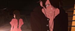 1boy 2d animated anime anime_screenshot anime_style araragi_koyomi bakemonogatari black_hair bouncing_breasts bra braid breasts breathing bulge cleavage close-up collarbone crying edit edited erection erection_under_clothes female glasses hair_ornament hand_on_own_chest hanekawa_tsubasa hanging_breasts implied_sex kenmaruart7 kizumonogatari large_breasts long_hair longer_than_30_seconds moaning monogatari_(series) neck nipple_erection no_bra nude_filter official_art official_style pale_skin school_uniform sound sweat sweatdrop tagme underwear video