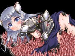 anus ass biosuit blue_eyes blush breasts female female long_hair looking_at_viewer nipples original pussy silver_hair solo tentacle tokachi_genjuurou uncensored