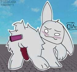 anal_sex animal_genitalia animal_penis anus balls baseplate blush cock dick dildo dildo_in_ass feral gubby gubby_(roblox) ibispaintx littlelilith male male_only rabbit rabbit_ears raised_tail roblox roblox_background russian_text self_upload smile solo tagme what white_fur wtf