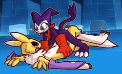 2025 2_horns 3_toes 4_fingers anthro anthro_penetrated bandai_namco black_nose black_sclera blep blue_eyes blush canid canine claws clothing digimon digimon_(species) digitigrade dipstick_tail duo feet female female_penetrated fingers forked_tail fur gloves green_eyes grey_claws handwear hi_res horn humanoid humanoid_on_anthro humanoid_penetrating humanoid_penetrating_anthro imp impmon kerchief larger_anthro larger_female looking_down male male/female male_penetrating male_penetrating_female mammal markings open_mouth penetration purple_body purple_clothing purple_fur purple_gloves purple_handwear purple_horn purple_markings questionable_consent red_clothing red_gloves red_handwear red_kerchief renamon sex size_difference smaller_humanoid smaller_male smaller_penetrated tail tail_markings toe_clas toes tongue tongue_out ultilix unusual_anatomy unusual_tail vaginal_penetration vaginal_penetration white_body white_claws white_fur yellow_body yellow_fur