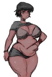 1girls big_breasts black_collar boobs_bigger_than_head breasts breasts_bigger_than_head chubby chubby_female clothed clothed_female collar dark-skinned_female dark_skin fat fat_female fatcanopy female female_focus female_only large_boobs large_breasts looking_at_viewer solo solo_female solo_focus talking_to_viewer torn_pants