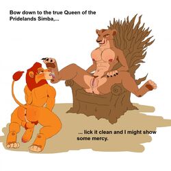 anthro anus breasts disney domination feline female femdom foot_fetish foot_lick leviattlk licking lion lioness male malesub nude penis precum pubes pussy pussy_juice simba the_lion_king throne tongue uncut zira