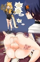1futa belle_(zenless_zone_zero) female futa_on_female futanari instant_loss instant_loss_2koma ju_fufu ju_fufu_(zenless_zone_zero) mating_press nodachinsfw tiger_ears tiger_girl tiger_tail zenless_zone_zero