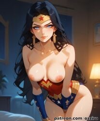 absurd_res ai_generated bed bedroom black_hair dc dc_comics dc_super_hero_girls dcau exposed_breasts female female_focus hi_res highres indoors justice_league long_hair ozziru patreon revealing_clothes self_upload standing superhero superheroine tiara uncensored wonder_woman wonder_woman_(series)